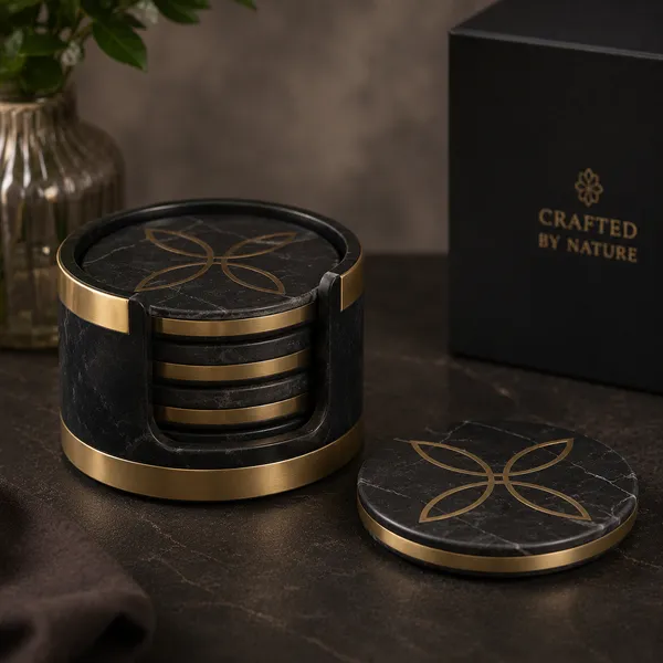 Marble Coaster Brass Inlay 6pcs - personalised corporate gift