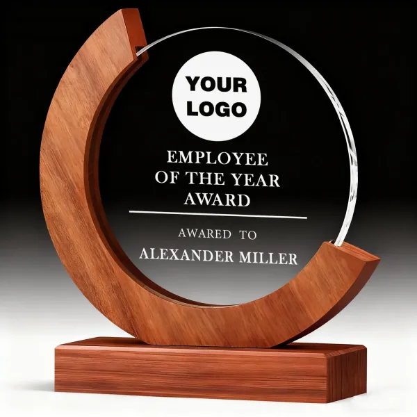 Engraved wood and brass desk clock for work anniversaries